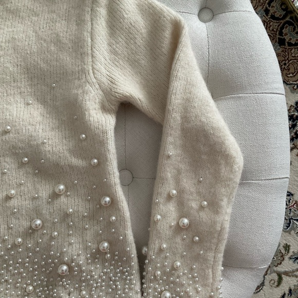 Zara Cream Crew Neck Sweater with Embellishments - Picture 6 of 8